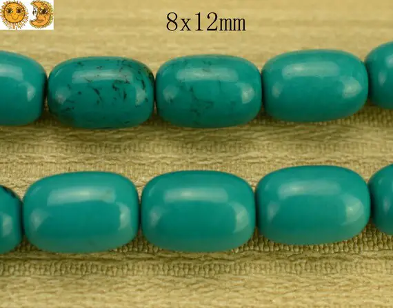 Turquoise,15 Inch Full Strand Natural Turquoise Smooth Barrel Beads,drum Beads,green Color 8x12mm