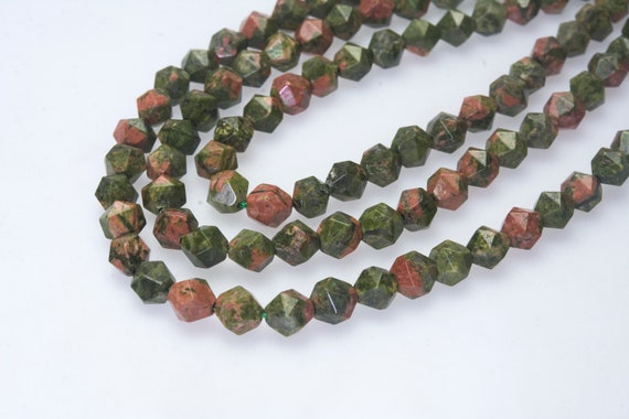 Unakite Star Cut Gemstone Beads - Red And Green Faceted Stone Beads - Natural Stone Bracelet Beads - Necklace Beads Supplies -15inch