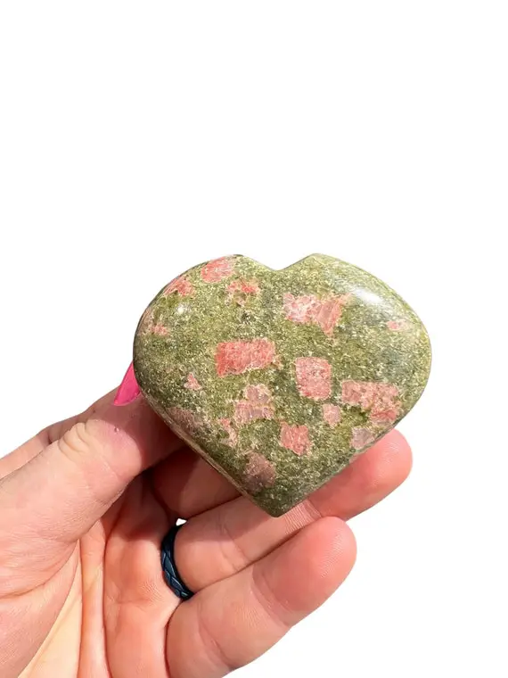 Unakite Heart (2" - 2.75") Unakite Stone Heart - Polished Unakite Crystal Heart - Tumbled Unakite Gemstone - Green Healing Crystal