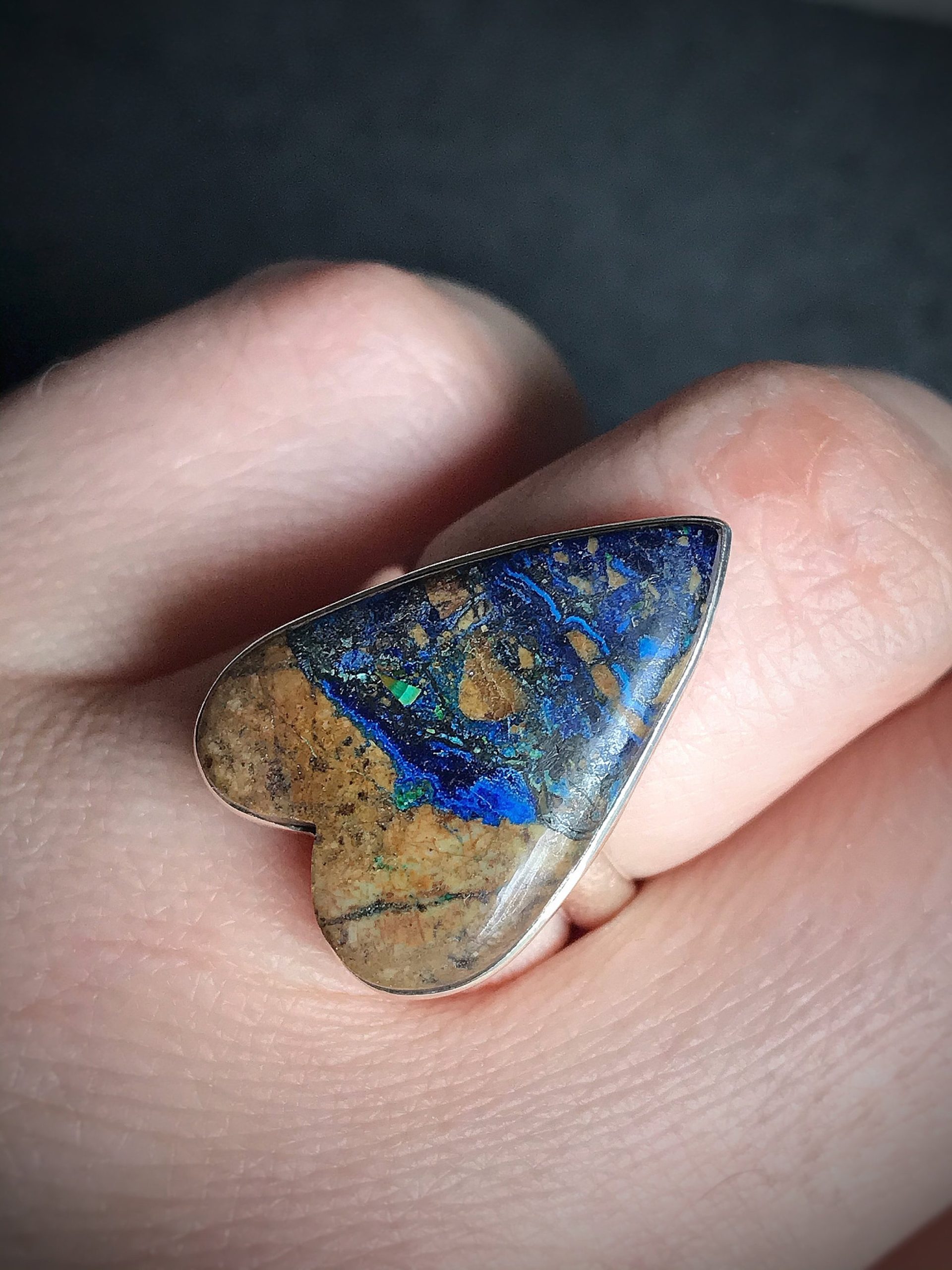 Unique! Boulder Azurite, Heart, Sterling Silver, Ring, Size 6