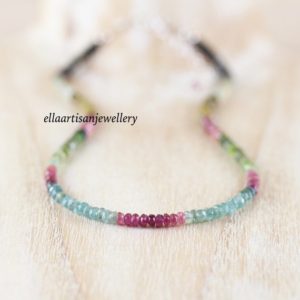 Shop Watermelon Tourmaline Necklaces! Watermelon Tourmaline Beaded Necklace in Sterling Silver, Gold or Rose Gold Filled, Multi Color Gemstone Choker, Delicate Layering Jewelry | Natural genuine Watermelon Tourmaline necklaces. Buy crystal jewelry, handmade handcrafted artisan jewelry for women.  Unique handmade gift ideas. #jewelry #beadednecklaces #beadedjewelry #gift #shopping #handmadejewelry #fashion #style #product #necklaces #affiliate #ad