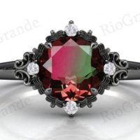 Watermelon Tourmaline Engagement Ring Art Deco Floral Multi Color Tourmaline Wedding Ring Bio Color Gemstone Ring Unique Bridal Promise Ring | Natural genuine Gemstone jewelry. Buy handcrafted artisan wedding jewelry.  Unique handmade bridal jewelry gift ideas. #jewelry #beadedjewelry #gift #crystaljewelry #shopping #handmadejewelry #wedding #bridal #jewelry #affiliate #ad