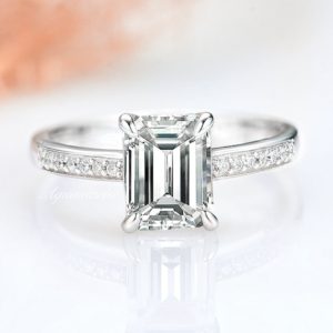Shop White Sapphire Jewelry! Natural White Sapphire Ring- Sterling Silver Emerald Cut Simulated Diamond Engagement ring- Promise Ring September Birthstone- Gift For Her | Natural genuine White Sapphire jewelry. Buy handcrafted artisan wedding jewelry.  Unique handmade bridal jewelry gift ideas. #jewelry #beadedjewelry #gift #crystaljewelry #shopping #handmadejewelry #wedding #bridal #jewelry #affiliate #ad