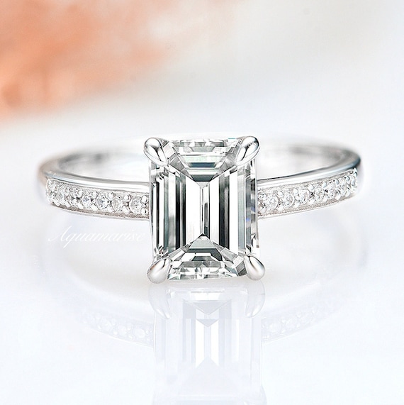 Emerald Cut White Sapphire Engagement Ring In 925 Sterling Silver- Diamond Engagement Ring- Promise Ring September Birthstone- Gift For Her Emerald Cut White Sapphire Engagement Ring In 925 Sterling Silver- Diamond Engagement Ring- Promise Ring September Birthstone- Gift For Her