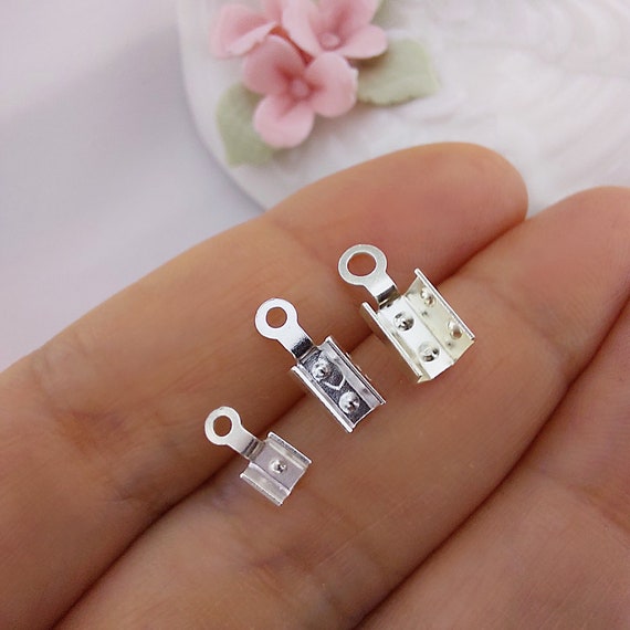 5 Of 925 Sterling Silver Fold Over Cord Tip Crimp Lether Cord Ribbon Ends