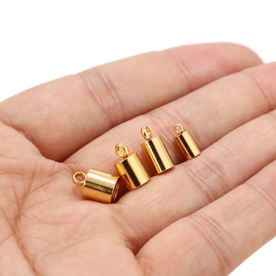 10pcs Stainless Steel Leather Cord End Cap Bead Loop Barrel Clasp 3mm/4mm/5mm/6mm Cord Tips With Loop Gold Tone