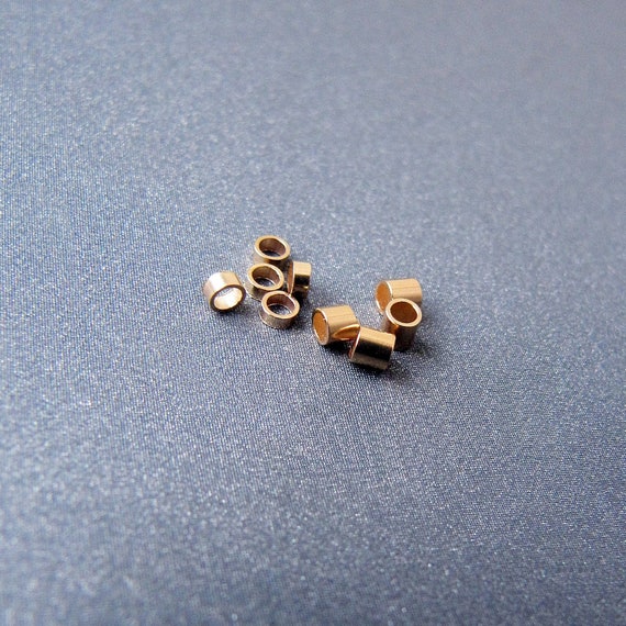 14k Gold Crimp Bead • 1.5x2mm 2x1mm 2x2mm • Solid 14 Carat Gold Tube Beads • Tariff Free Delivery To Usa