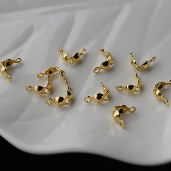 18k Gold Plated Crimp Beads 7mm: Ball Chain Cord Ends, 50pcs