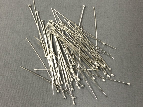 4 Pc 1.5" 22 Gauge Sterling Silver Ball Head Pins 1.3 To 1.4mm Ball Bead, Sterling Silver Headpin, 925 Silver Headpin, Choose Quantity