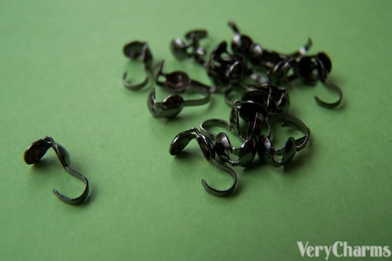 200 Pcs Of Gunmetal Black Fold Over Clam Shell Clasps Bead Tips 3x9mm A3481