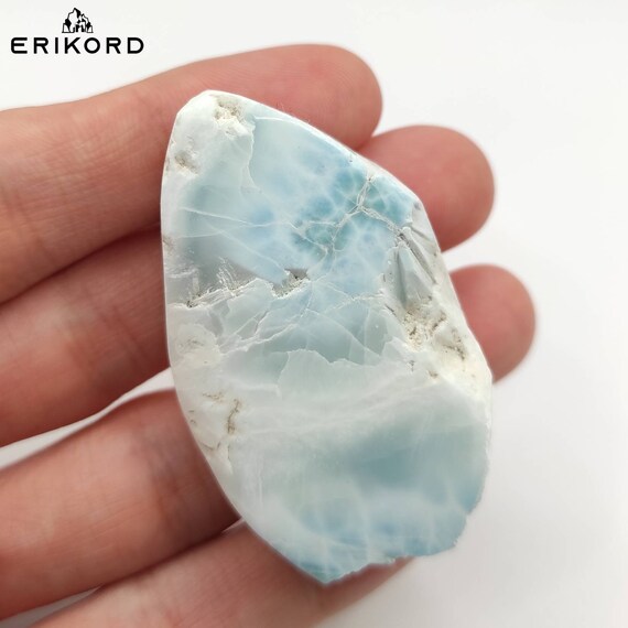 46g Larimar Raw With Polished Side Natural Sky Blue Larimar Ocean Stone From Dominican Republic Rough Larimar Crystal Specimen Gem Mineral
