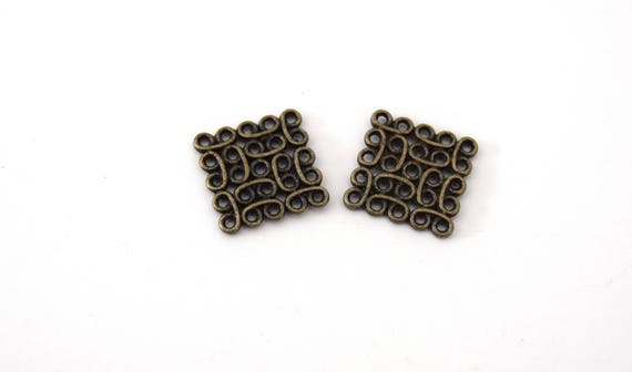 20 Connecteurs Forme Carré Bronze  15x15mm