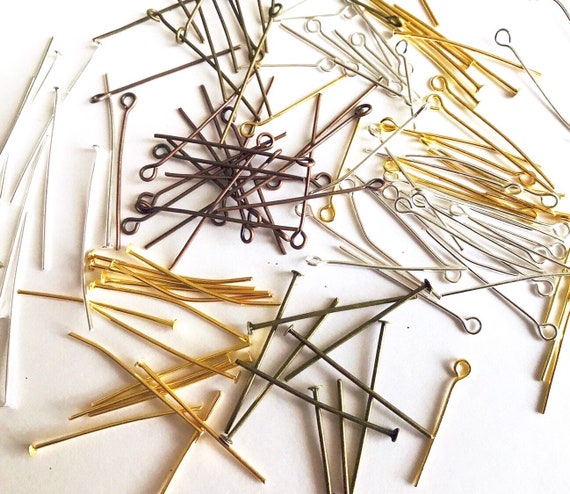 50 Pcs Gold / Silver Plated/bronze/ Copper Mixed Sizes Eye Pin Head Pins Flat Head Pins, Jewelry Findings Making