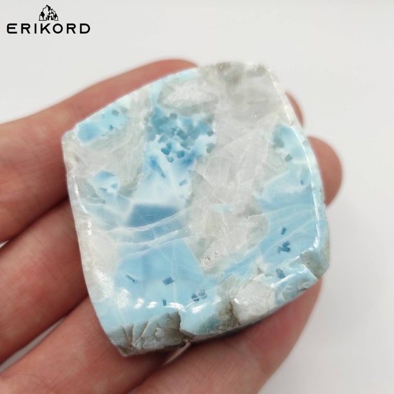 55g Larimar Raw With Polished Side Natural Sky Blue Larimar Ocean Stone From Dominican Republic Rough Larimar Crystal Specimen Gem Mineral