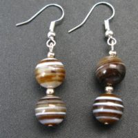 Natural Horizontal Banding Brown Agate Round Beads Dangle Shepherd Hook Earrings | Natural genuine Gemstone jewelry. Buy crystal jewelry, handmade handcrafted artisan jewelry for women.  Unique handmade gift ideas. #jewelry #beadedjewelry #beadedjewelry #gift #shopping #handmadejewelry #fashion #style #product #jewelry #affiliate #ad