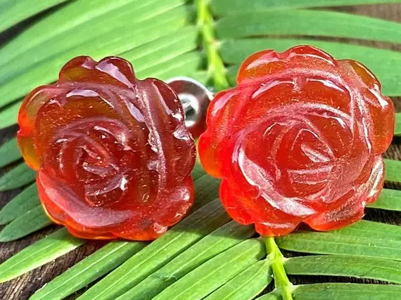 Red Agate Carved Rose Earrings With Positive Energy!