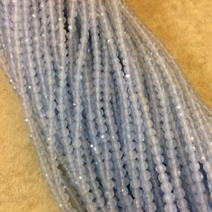 Shop Agate Faceted Beads! 4mm Faceted Clear Light Blue Agate Round/Ball Shaped Beads – 15" Strand (Approximately 95 Beads) – Natural Semi-Precious Gemstone | Natural genuine faceted Agate beads for beading and jewelry making.  #jewelry #beads #beadedjewelry #diyjewelry #jewelrymaking #beadstore #beading #affiliate #ad