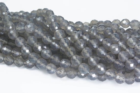 Faceted Gray Agate Beads - Natural Grey Agate Round Beads - Gray Gemstone Beads For Jewlery Making - Natural Agate Beads Wholesale  -15inch