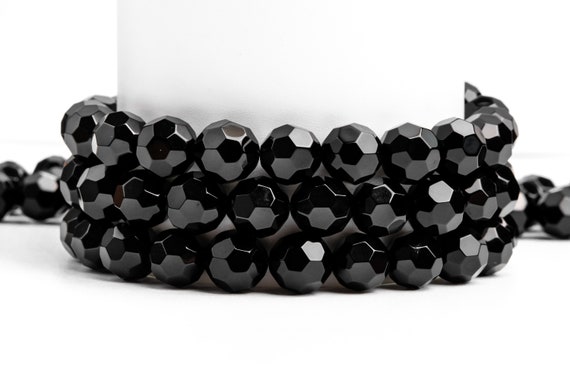 Natural Black Agate Gemstone Grade Aaa Micro Faceted Round 8mm 10mm Loose Beads