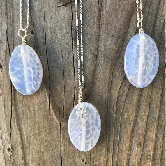 Agate / Blue Agate / Light Blue Agate / Agate Necklace / Agate Pendant / Crackled Agate / Chakra Jewelry / Sterling Silver