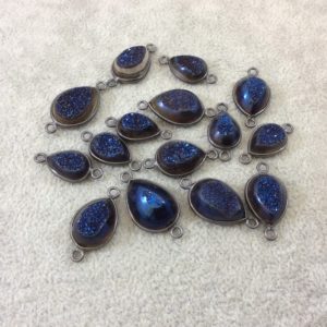 Shop Agate Shapes! Gunmetal Plated Deep Blue Titanium Druzy Agate Freeform Teardrop Shaped Bezel Connector – Measuring 14-18mm, Approx. – Individual, Random | Natural genuine stones & crystals in various shapes & sizes. Buy raw cut, tumbled, or polished gemstones for making jewelry or crystal healing energy vibration raising reiki stones. #crystals #gemstones #crystalhealing #crystalsandgemstones #energyhealing #affiliate #ad