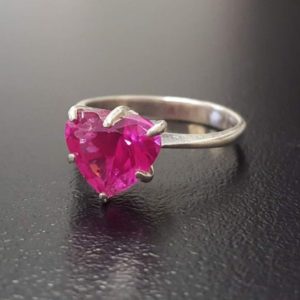 Shop Alexandrite Rings! Pink Heart Ring, Created Alexandrite, Alexandrite Ring, Pink Alexandrite Ring, Love Ring, Heart Ring, Pink Promise Ring, Solid Silver Ring | Natural genuine Alexandrite rings, simple unique handcrafted gemstone rings. #rings #jewelry #shopping #gift #handmade #fashion #style #affiliate #ad