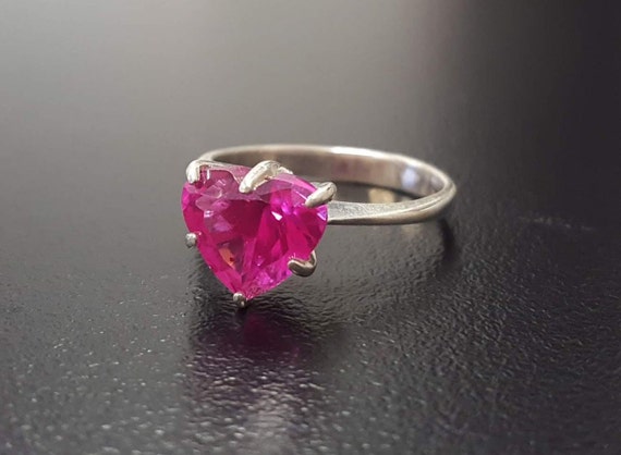 Pink Heart Ring, Created Alexandrite, Alexandrite Ring, Pink Alexandrite Ring, Love Ring, Heart Ring, Pink Promise Ring, Solid Silver Ring