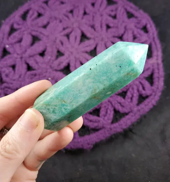 Amazonite Polished Point Healing Stones Generator Tower Crystal Self Standing Green Silver Shimmer Crystal Obelisk