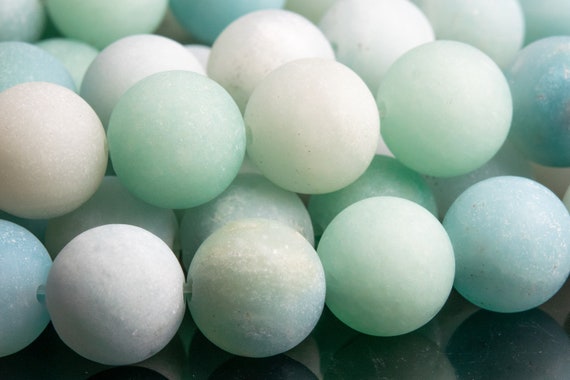 Genuine Natural Amazonite Gemstone Beads 10mm Matte Blue Round A Quality Loose Beads (103134)