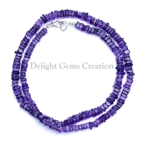Amethyst Heishi Square Beads Necklace, 4.5-5mm Amethyst Gemstone Beads Necklace, Purple Amethyst Heishi Necklace, Women's, Gift For Her