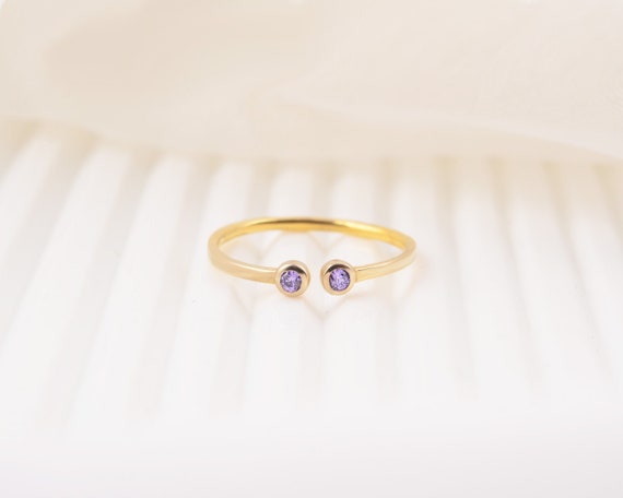 Amethyst Gemstone Ring / Amethyst 2mm Round Ring / Adjustable Ring / Gold Plated Ring / Brass Vermeil Ring / Ring For Womens / Gift For Her