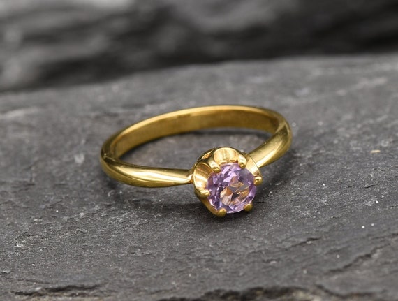 Gold Amethyst Ring, Natural Amethyst, Christmas Proposal Ring, Promise Ring, Gift For Her, Gift For Girlfriend, Purple Ring, Gold Vermeil