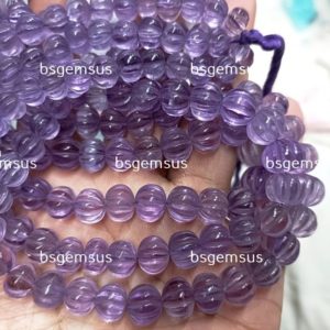Shop Amethyst Rondelle Beads! 8 Inch Strand, natural Amethyst Smooth Carved Melon Shape Rondelles, Size. 8-10mm | Natural genuine rondelle Amethyst beads for beading and jewelry making.  #jewelry #beads #beadedjewelry #diyjewelry #jewelrymaking #beadstore #beading #affiliate #ad