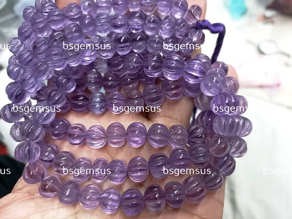 8 Inch Strand,natural Amethyst Smooth Carved Melon Shape Rondelles, Size. 8-10mm