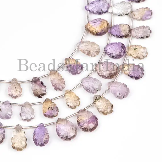 Ametrine Flower Carving Beads, 6.5x9.25-9.5x12.5mm Ametrine Pear Shape , Ametrine Beads, Ametrine Flower Carving Beads, Ametrine Pear Beads
