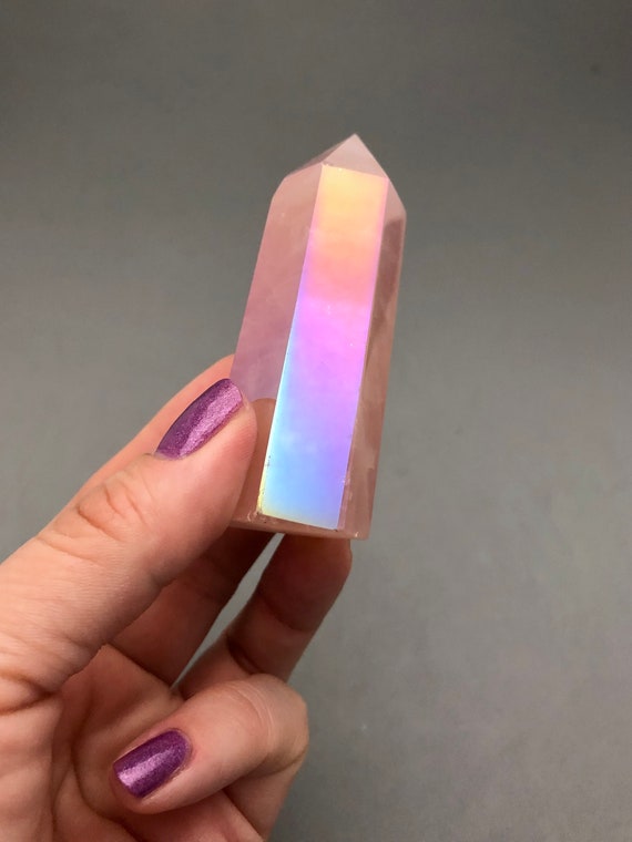 Angel Aura Rose Quartz Crystal Point (at Least 2 3/4" Tall) For Crystal Altars, Crystal Collection, Unconditional Love, Metaphysical Crystal