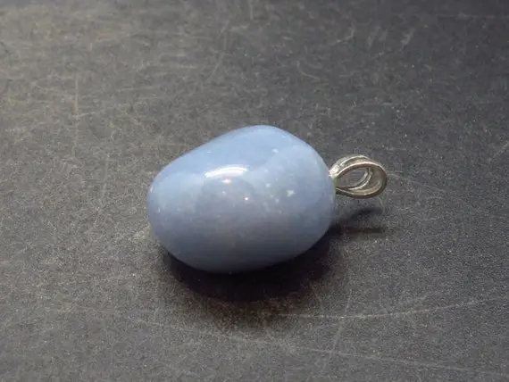 Blue-grey Angelite Gemstone (anhydrite) Silver Pendant  From Peru - 1.0"