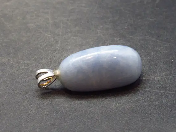 Blue-grey Angelite Gemstone (anhydrite) Silver Pendant  From Peru - 1.2"