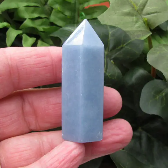 Angelite Crystal Polished Point For Aligning Throat, Third Eye, And Crown Chakras, Protection And Calming Stone, Angel Connection Crystal