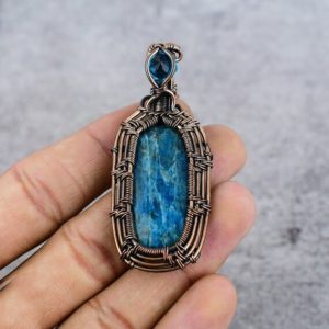 Shop Apatite Pendants! Neon Blue Apatite Gemstone Pendant Pendant Copper Wire Wrapped Pendant Copper Pendant Jewelry Designer Pendant For Women Gift For Her Mother | Natural genuine Apatite pendants. Buy crystal jewelry, handmade handcrafted artisan jewelry for women.  Unique handmade gift ideas. #jewelry #beadedpendants #beadedjewelry #gift #shopping #handmadejewelry #fashion #style #product #pendants #affiliate #ad