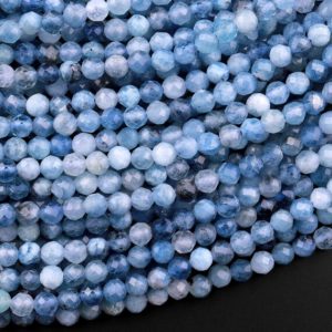 Micro Faceted Natural Blue Aquamarine 2mm 3mm 4mm Round Beads 15.5" Strand | Natural genuine beads Array beads for beading and jewelry making.  #jewelry #beads #beadedjewelry #diyjewelry #jewelrymaking #beadstore #beading #affiliate #ad