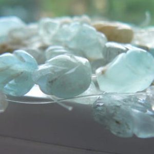 Aquamarine carved leaf beads- 9x7mm- 5in strand- focal beads -jewelry beads supply-aquamarine gemstone stone beads- gemstone supply | Natural genuine other-shape Gemstone beads for beading and jewelry making.  #jewelry #beads #beadedjewelry #diyjewelry #jewelrymaking #beadstore #beading #affiliate #ad