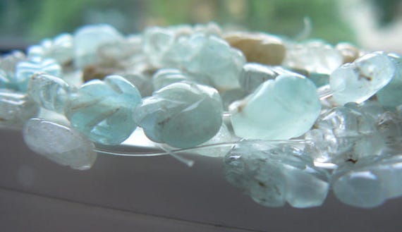 Aquamarine Carved Leaf Beads- 9x7mm- 3in Strand- Focal Beads -jewelry Beads Supply-aquamarine Gemstone Stone Beads- Gemstone Supply
