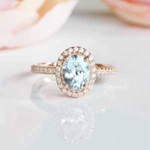 Oval Aquamarine Ring- 14K Rose Gold Vermeil Gemstone Engagement Promise Ring For Women March Birthstone Anniversary Birthday Gift for Her | Natural genuine Aquamarine rings, simple unique alternative gemstone engagement rings. #rings #jewelry #bridal #wedding #jewelryaccessories #engagementrings #weddingideas #affiliate #ad