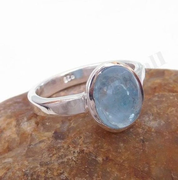 Aquamarine Ring, Sterling Silver Ring, Oval Gemstone, Silver Band, Natural Stone Ring, Handmade Ring, Bohemian Ring, Artisan Ring, Gift Her