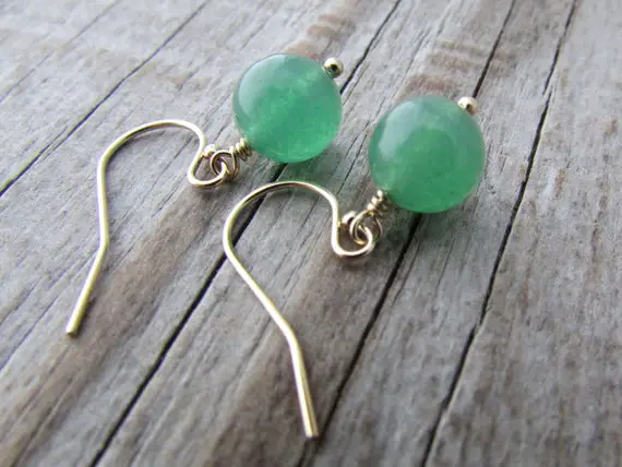 Aventurine Earrings, Small And Simple Gold Earrings, Green Aventurine Globes, Dangle Earrings