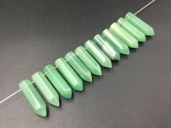 12pcs Green Aventurine Point Beads Hexagonal Aventurine Stick Beads Bullet Spike Pendant Charm Supplies Semi Precious Gemstone Beads