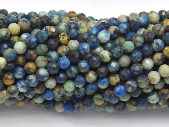Natural Azurite, 3mm Micro Faceted Round Beads, 15.5 Inch, Full Strand, Approx. 130 Beads, Hole 0.5mm (128024001)