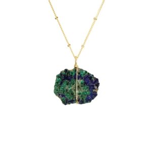 Azurite necklace, Malachite necklace, raw crystal necklace, healing crystal, green stone, a wire wrapped malachite slice from Kazakhstan | Natural genuine Azurite necklaces. Buy crystal jewelry, handmade handcrafted artisan jewelry for women.  Unique handmade gift ideas. #jewelry #beadednecklaces #beadedjewelry #gift #shopping #handmadejewelry #fashion #style #product #necklaces #affiliate #ad