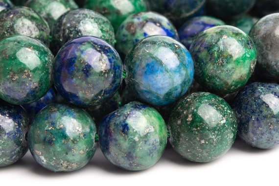 Azurite Gemstone Beads 10mm Green & Blue Nugget Round Ab Quality Loose Beads (120141)